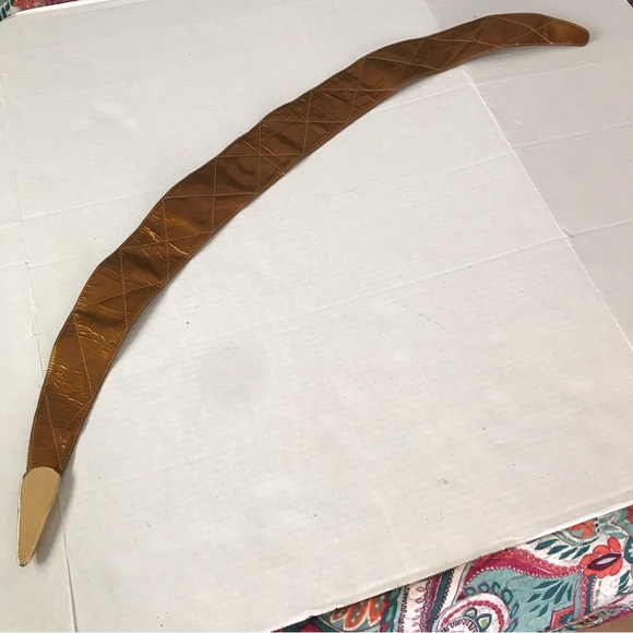 Retro Belt Embossed Copper Color Wide Belt Narrows to Gold Teardrop Buckle Sz M - Picture 3 of 13